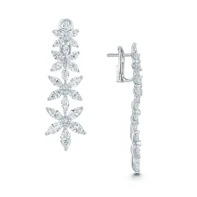 18ct White Gold Marquise Cut Diamond Graduating Flower Drop Earrings