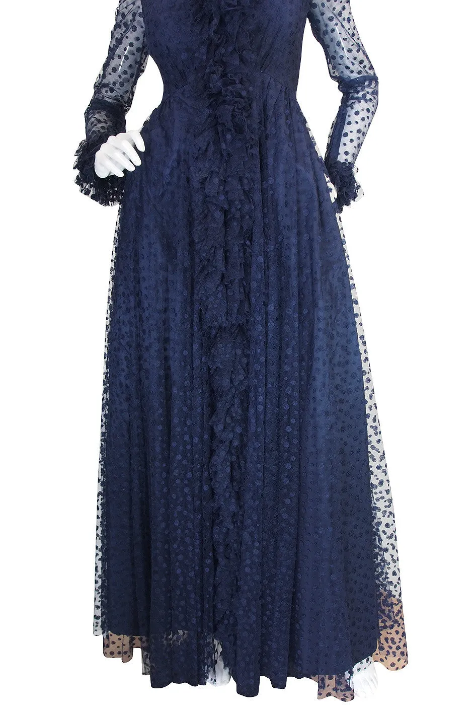 1960s Deep Blue Silk Tulle Alfred Bosand Gown