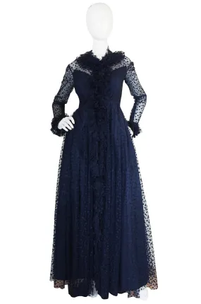 1960s Deep Blue Silk Tulle Alfred Bosand Gown