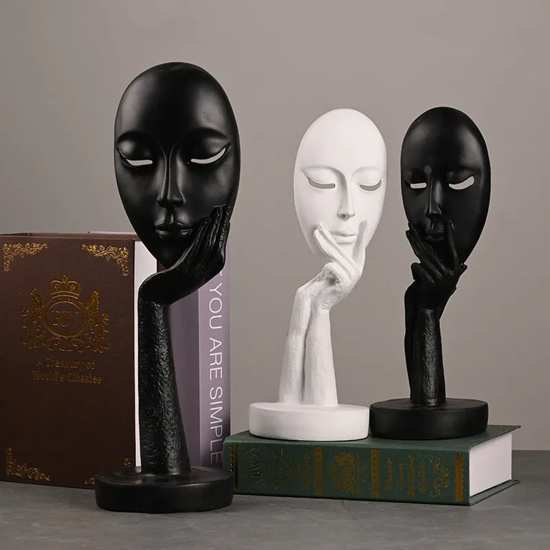 28cm Black and White Face Ornaments, Personality Living Room Bedroom Decoration Resin Decorations