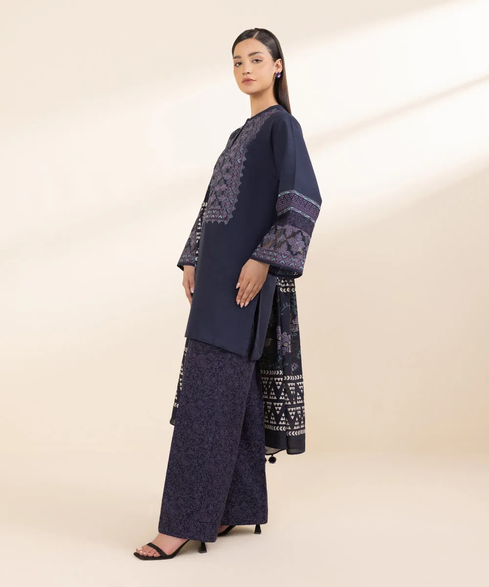 3 Piece - Embroidered Khaddar Suit