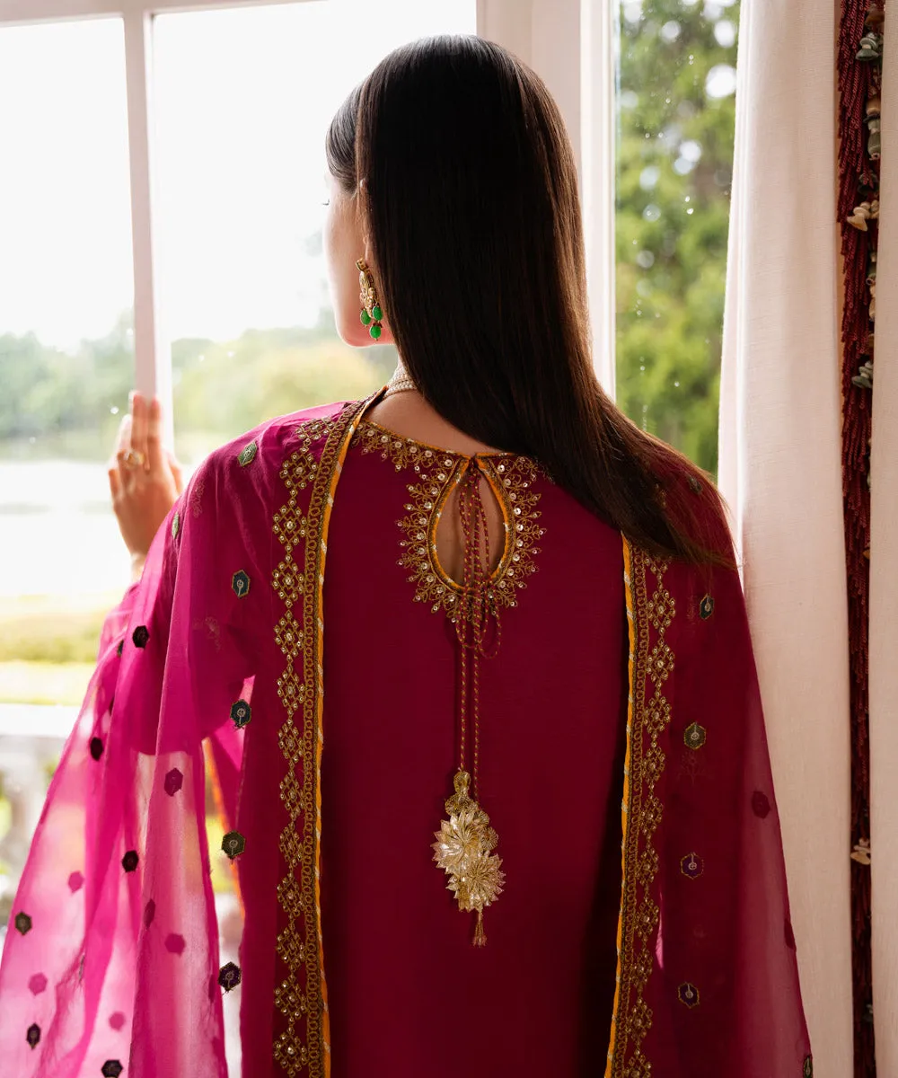 3 Piece -  Embroidered Raw Silk Suit
