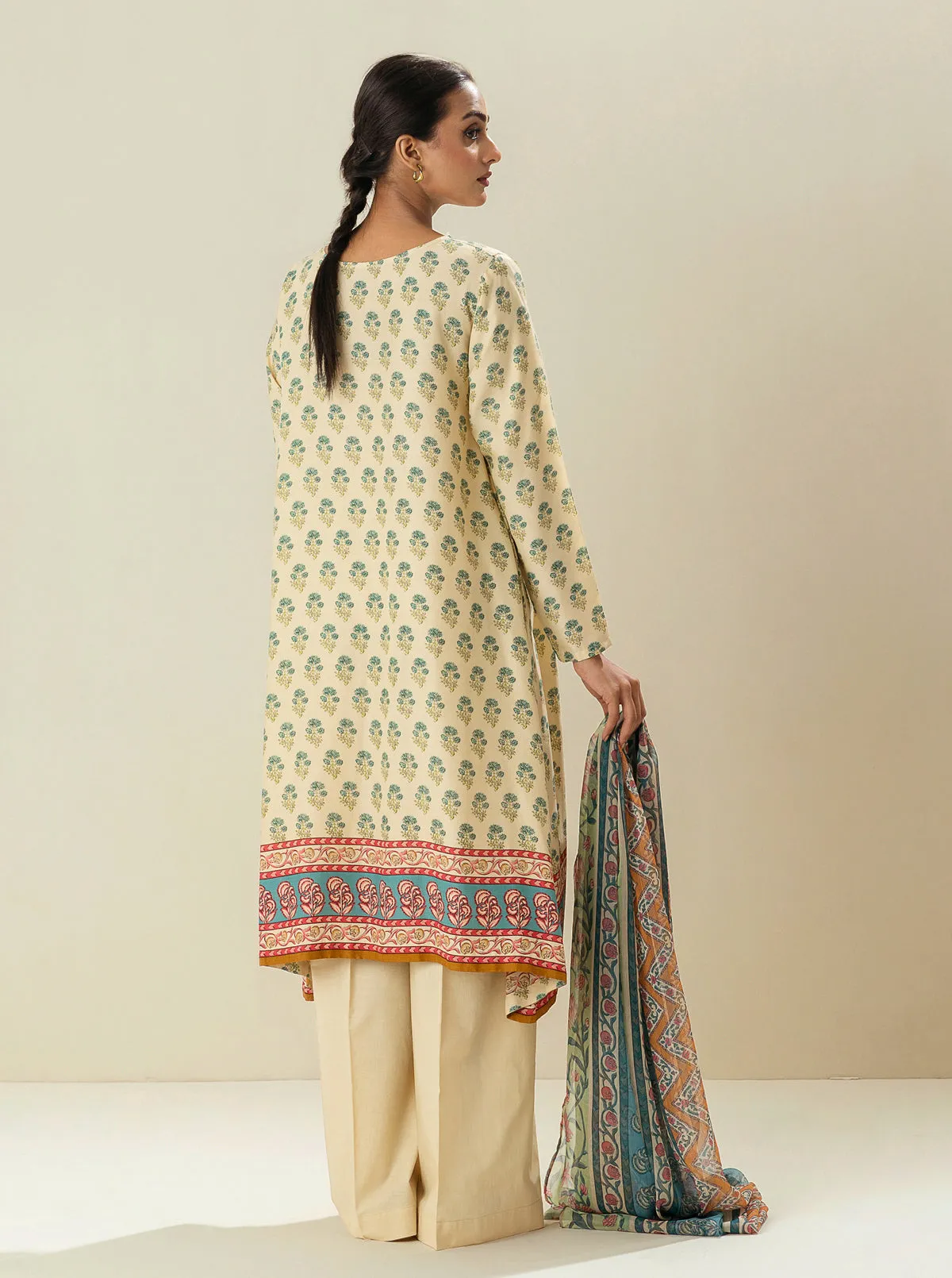 3 PIECE - PRINTED VISCOSE SUIT - LATTE FROTH