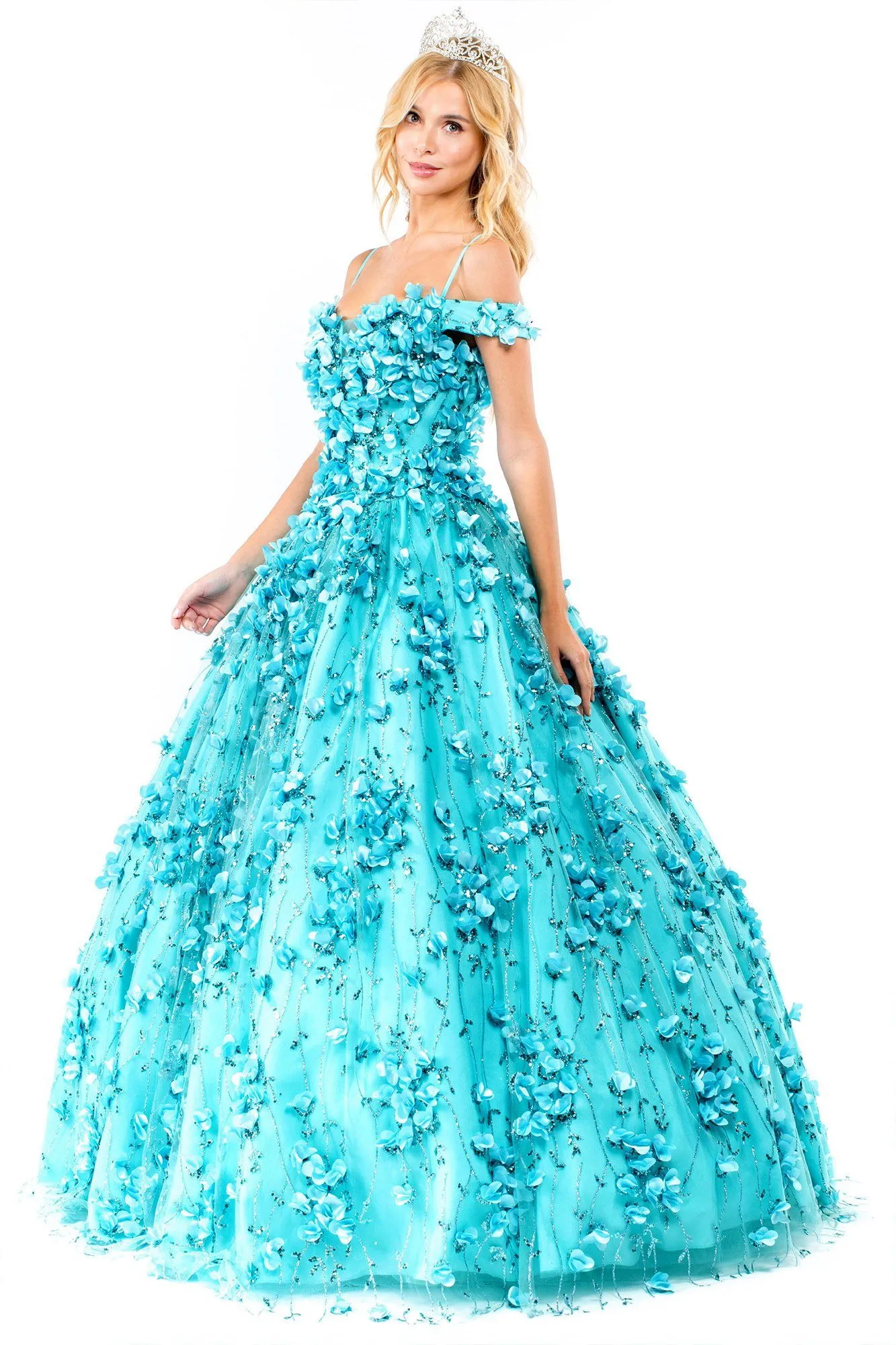 3D Floral Off Shoulder Ball Gown by Elizabeth K GL1962