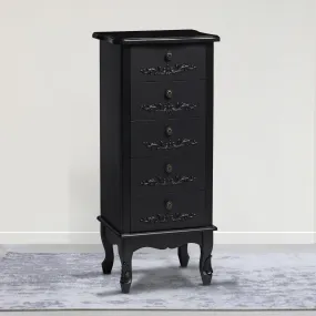 Antoinette Black 5 Drawer Narrow Chest