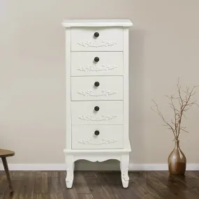 Antoinette White 5 Drawer Narrow Chest