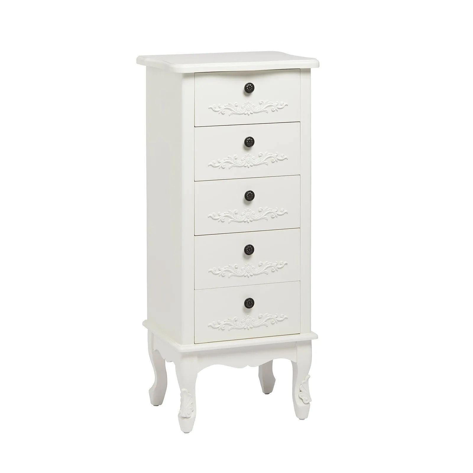 Antoinette White 5 Drawer Narrow Chest