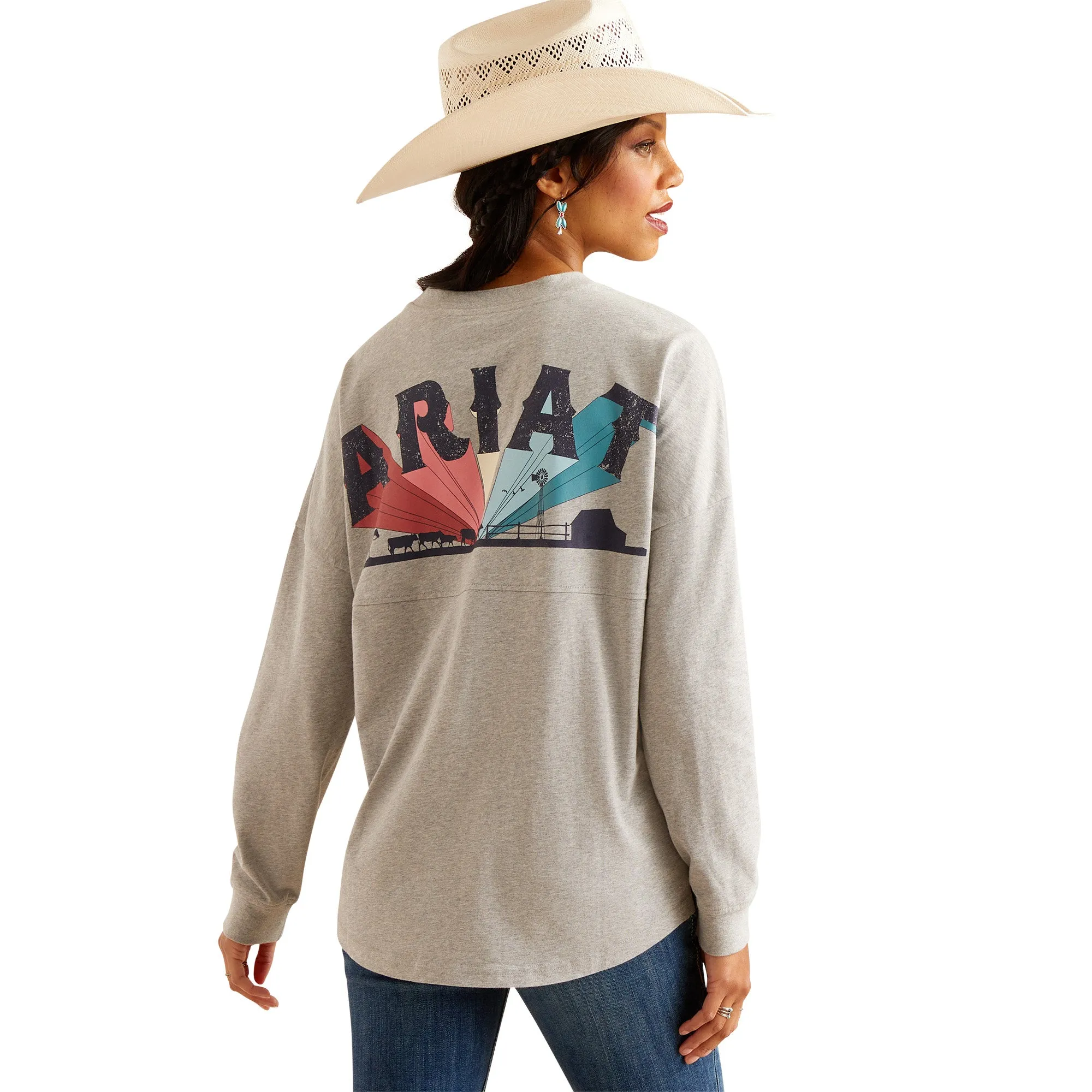 Ariat Ladies Fun Farm Heather Grey Oversized T-Shirt 10048646