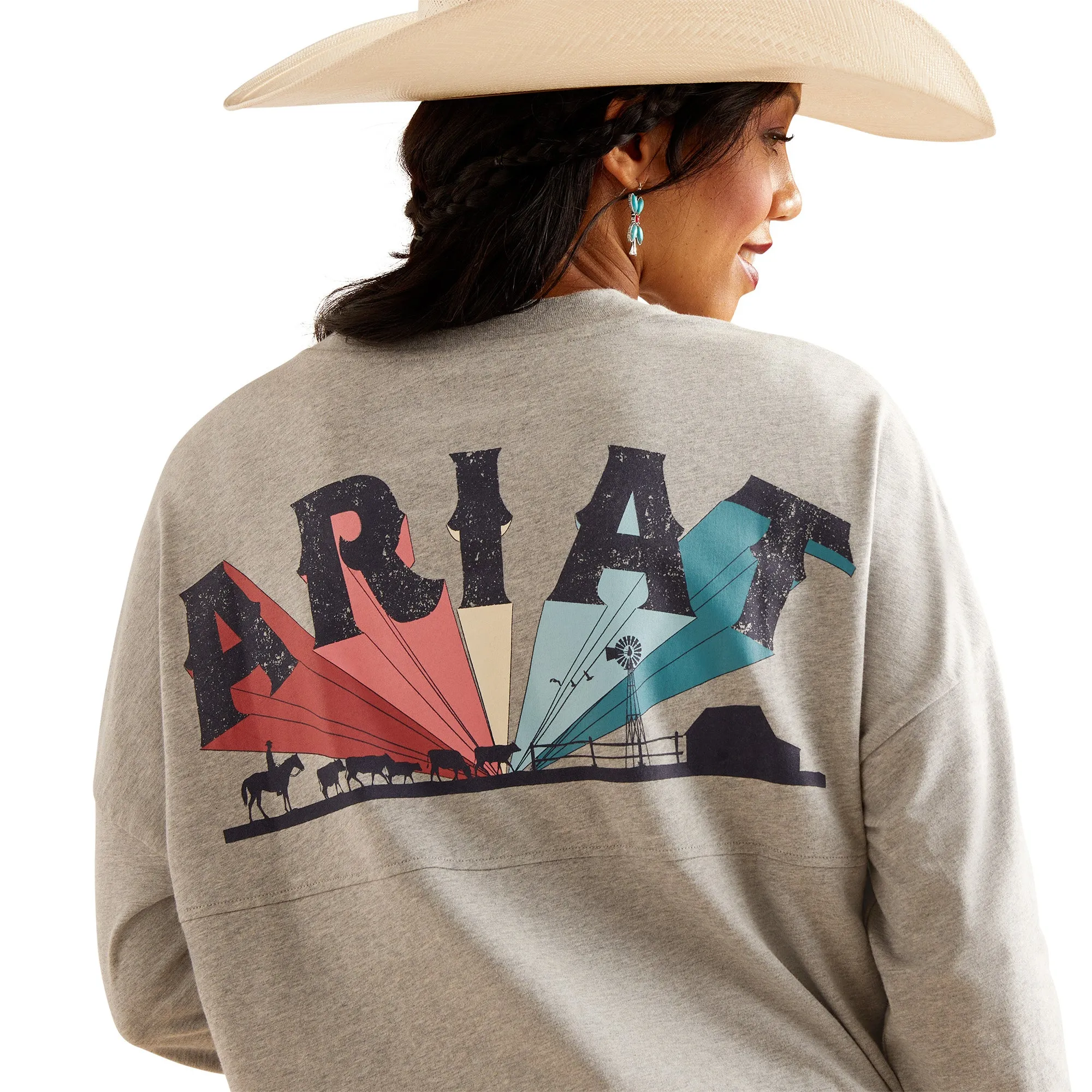 Ariat Ladies Fun Farm Heather Grey Oversized T-Shirt 10048646