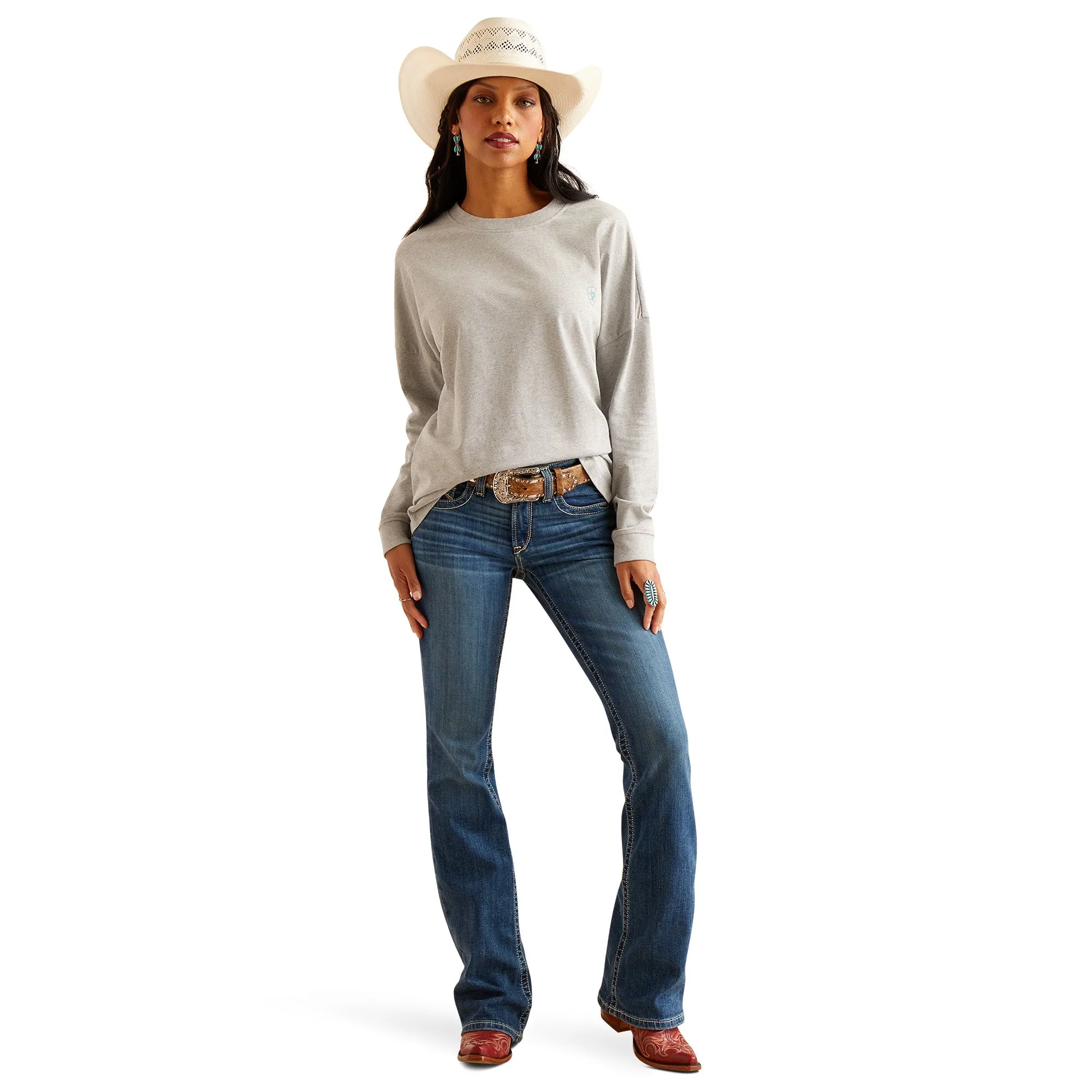 Ariat Ladies Fun Farm Heather Grey Oversized T-Shirt 10048646