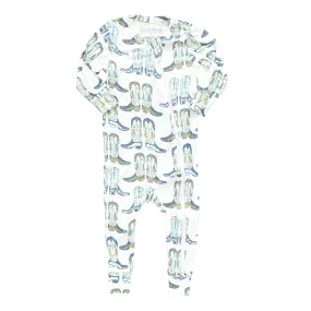 Baby Bamboo Romper - Blue Cowboy Boots