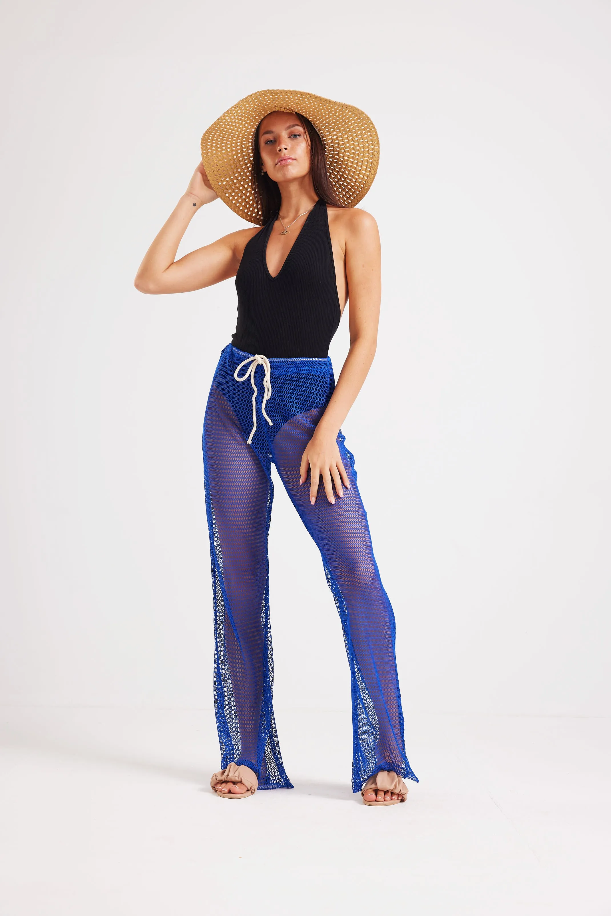 BEACH MESH COVER UP PANTS - BLUE