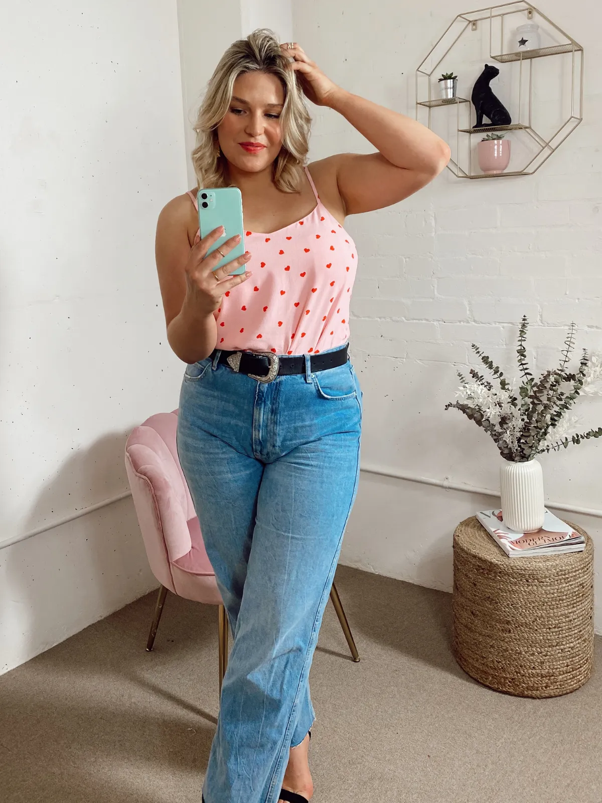 Beau Cami Top / Pink And Red Heart Print