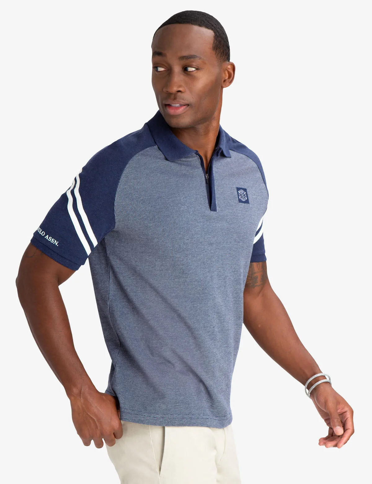 BLACK MALLET SLIM FIT JACQUARD ZIPPER POLO SHIRT