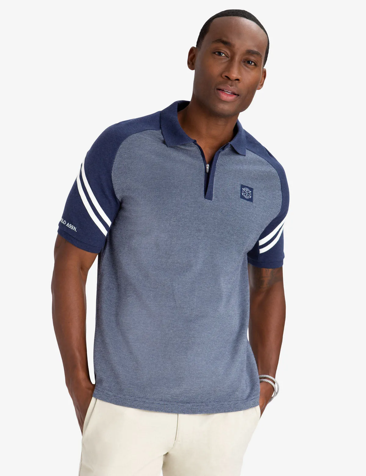 BLACK MALLET SLIM FIT JACQUARD ZIPPER POLO SHIRT