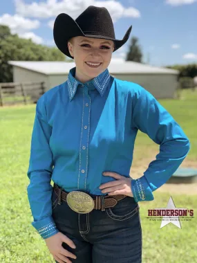 Bling Concealed Zipper Show Shirt - Turquoise
