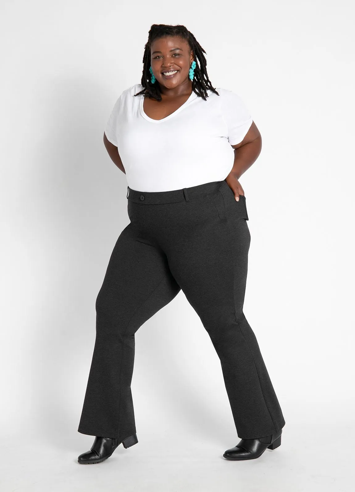 Boot-Cut | Two-Pocket Dress Pant Yoga Pants (Charcoal)