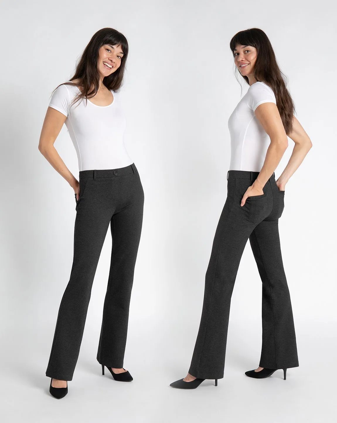 Boot-Cut | Two-Pocket Dress Pant Yoga Pants (Charcoal)