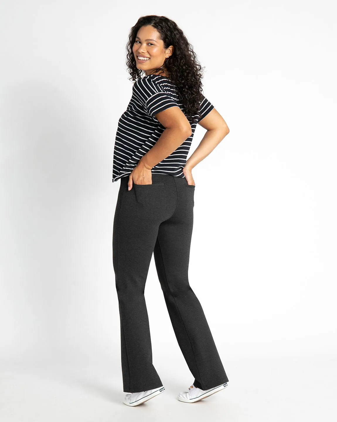 Boot-Cut | Two-Pocket Dress Pant Yoga Pants (Charcoal)