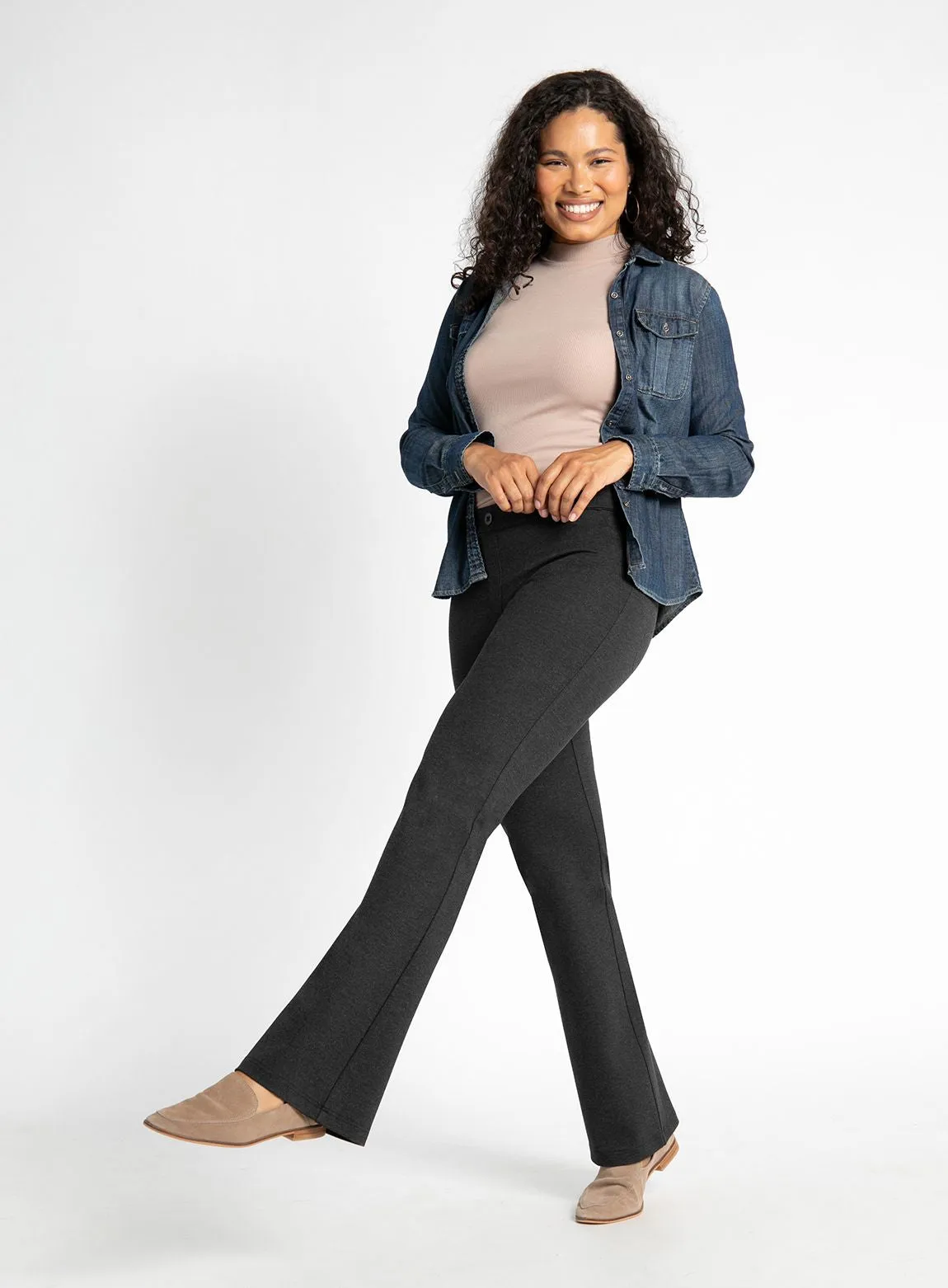 Boot-Cut | Two-Pocket Dress Pant Yoga Pants (Charcoal)
