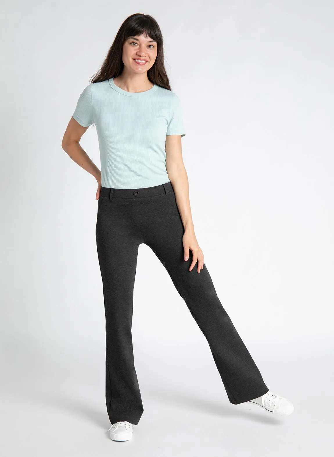 Boot-Cut | Two-Pocket Dress Pant Yoga Pants (Charcoal)
