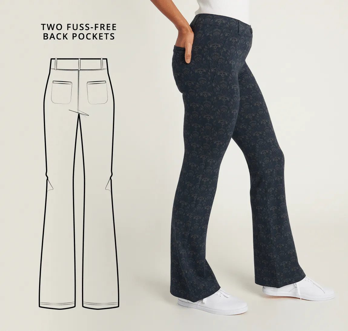 Boot-Cut | Two-Pocket Dress Pant Yoga Pants (Damask)