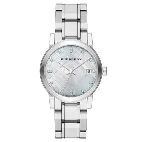 Burberry BU9125 Ladies Silver Diamond 34mm Watch