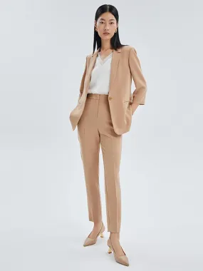 Camel One Button Acetate Fitted Blazer