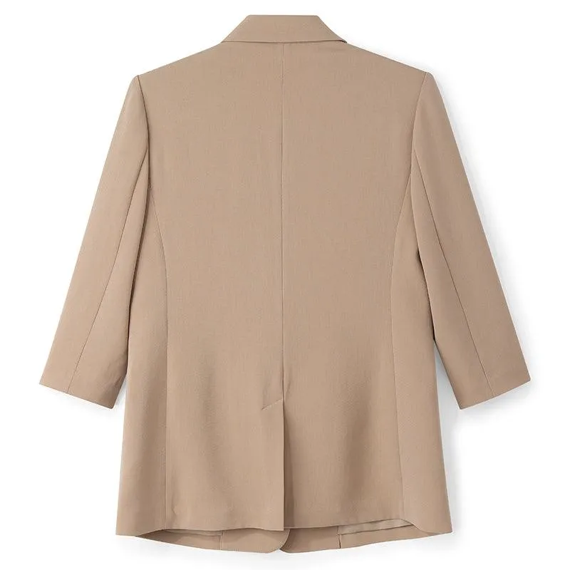 Camel One Button Acetate Fitted Blazer
