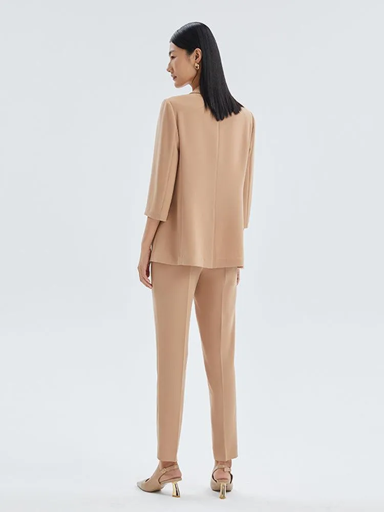 Camel One Button Acetate Fitted Blazer