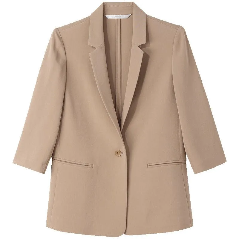 Camel One Button Acetate Fitted Blazer