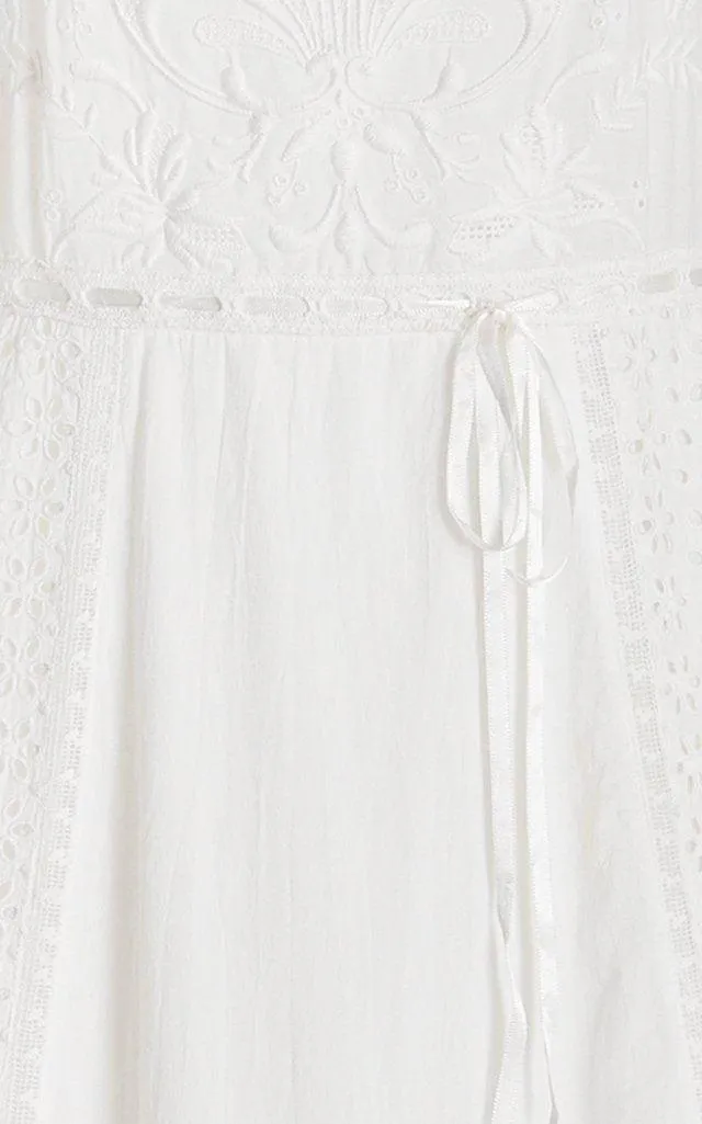 Charles Midi Dress in Eyelet Cotton Antique White