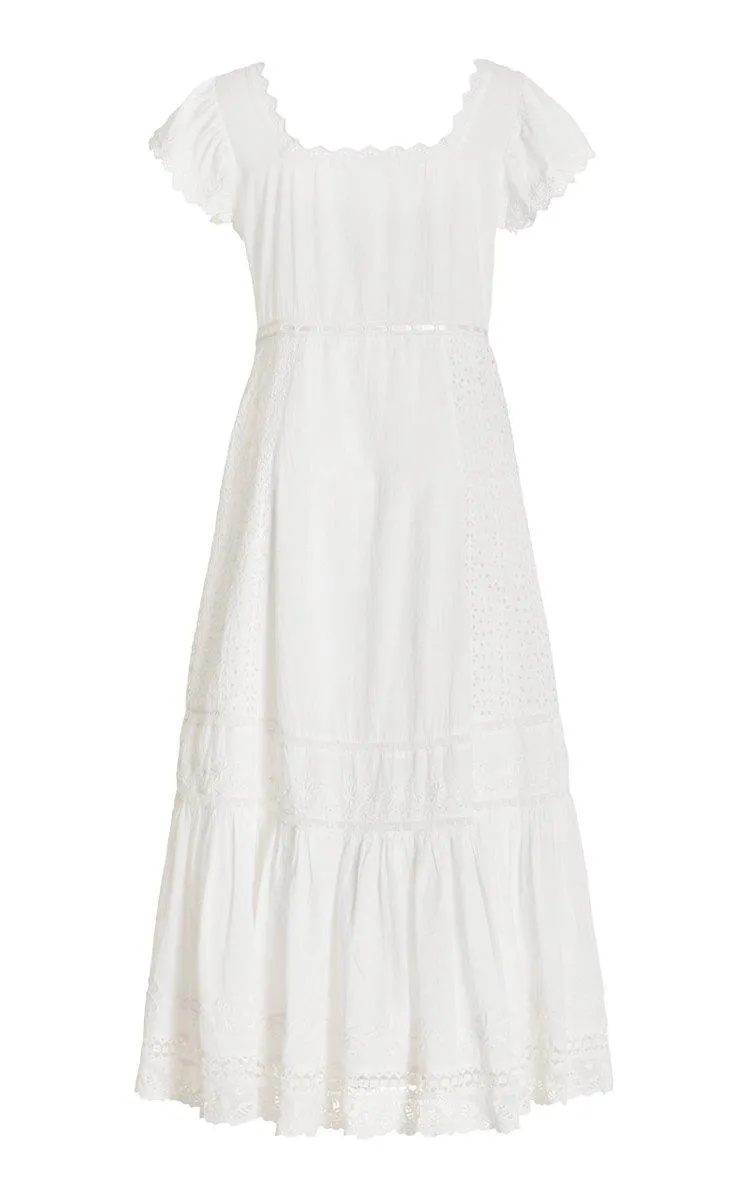 Charles Midi Dress in Eyelet Cotton Antique White