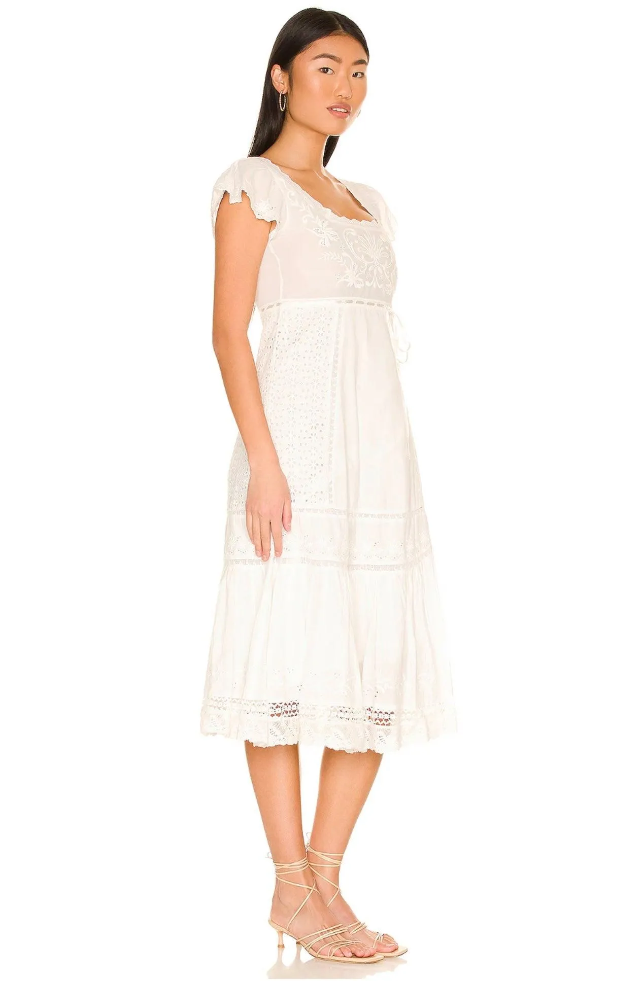 Charles Midi Dress in Eyelet Cotton Antique White