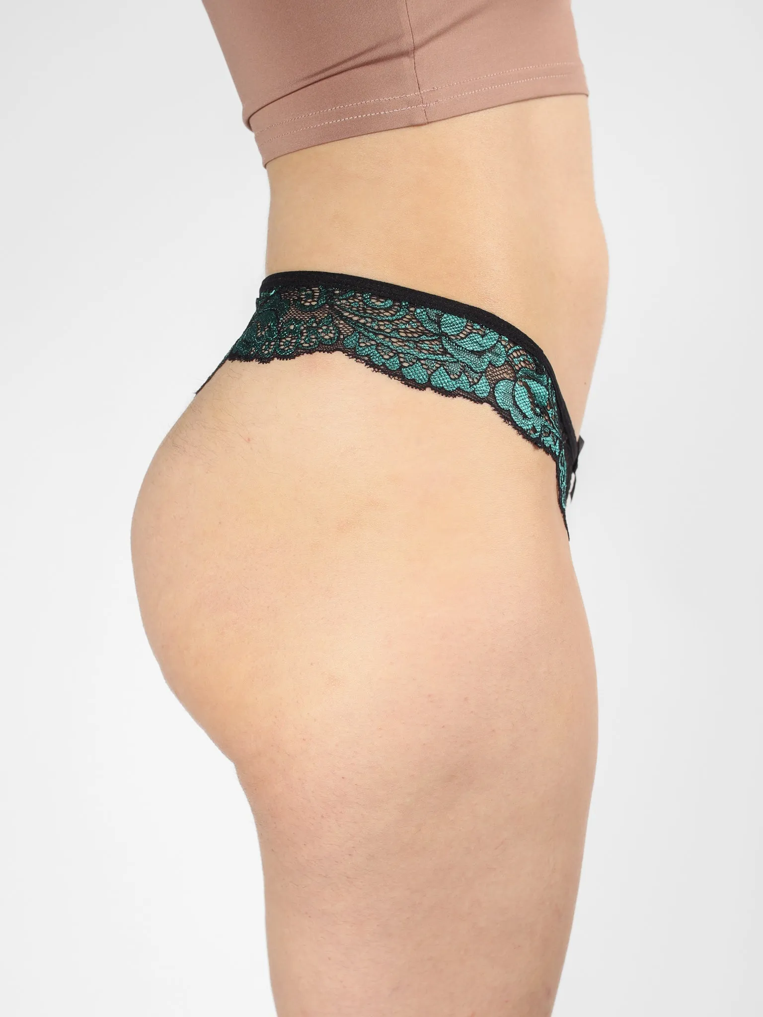 Charmed Metallic Lace Thong