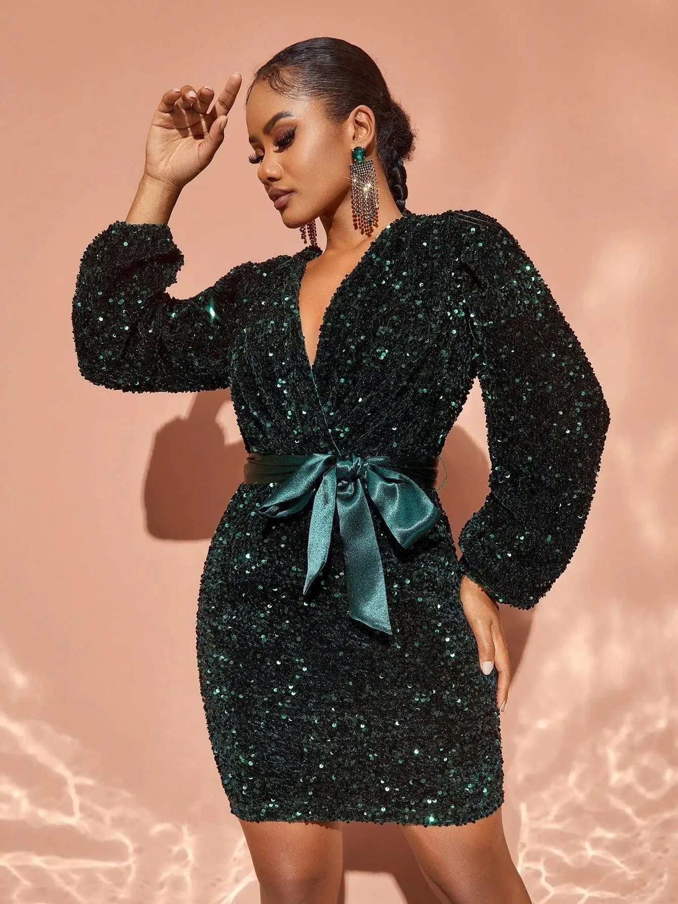 Chic Surplice Neck Sequin Cocktail Dress