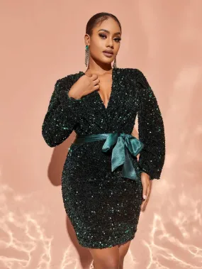 Chic Surplice Neck Sequin Cocktail Dress