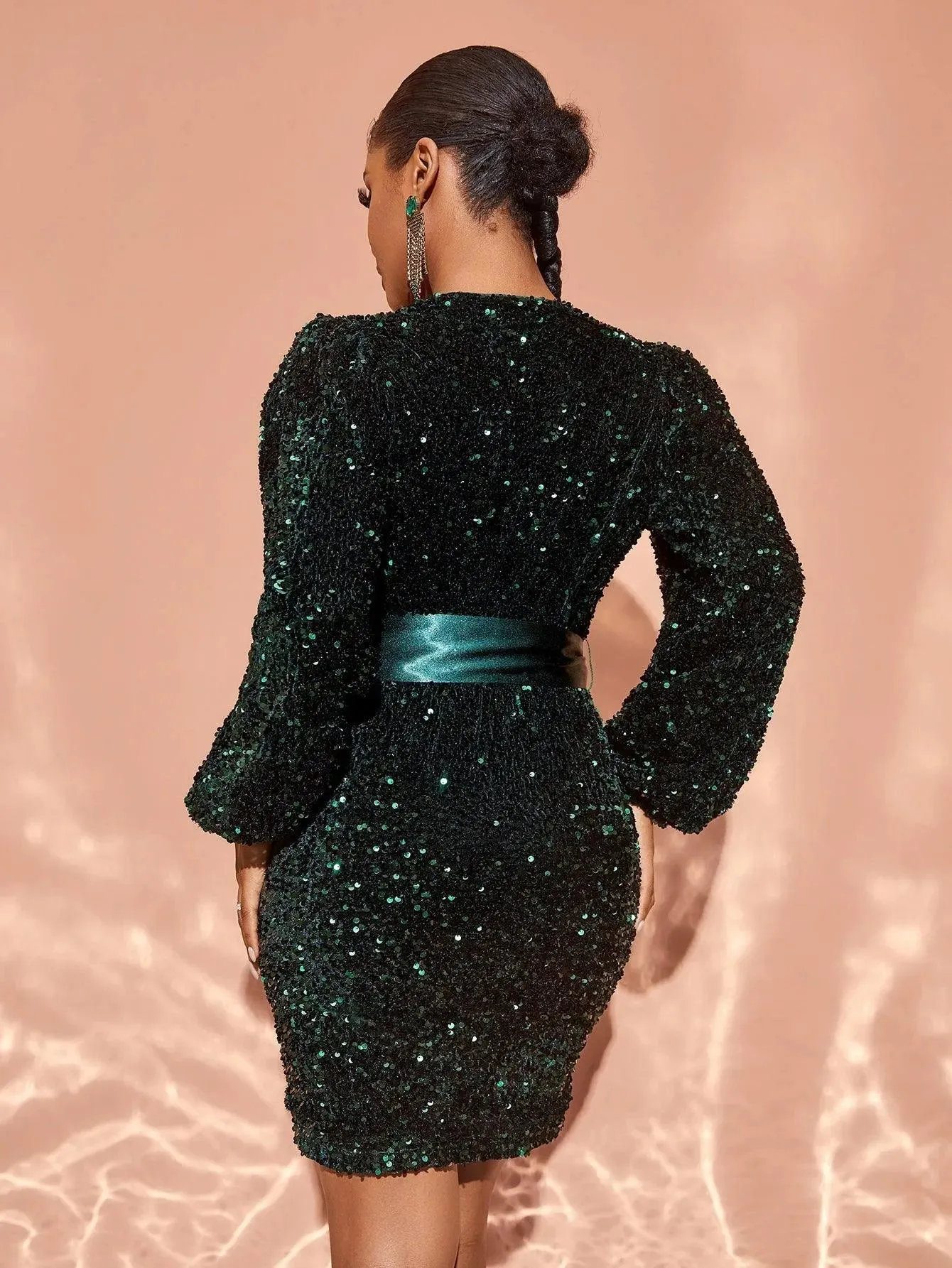 Chic Surplice Neck Sequin Cocktail Dress