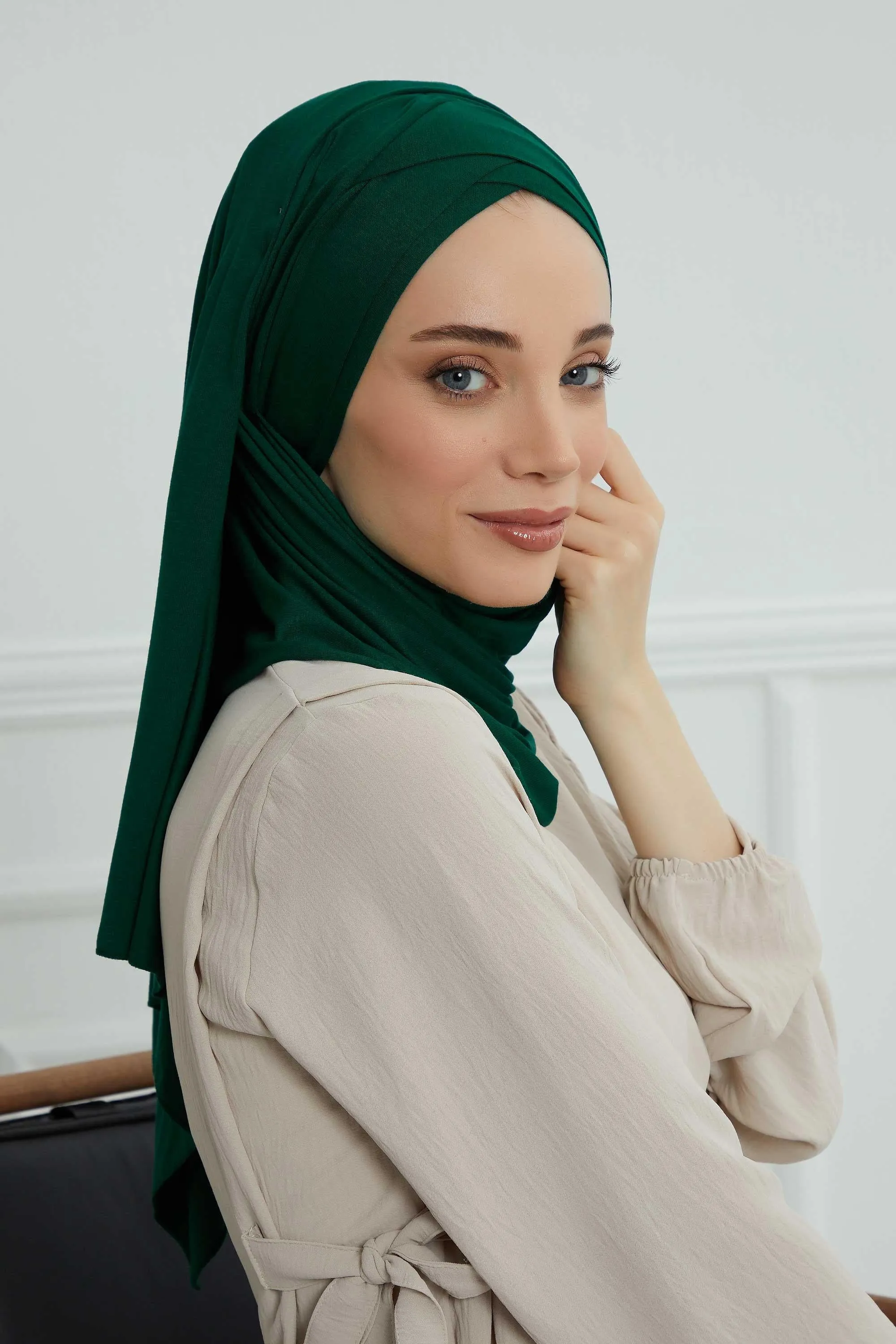 Comfortable Cross Stitched Jersey Shawl Practical Cotton Hijab for Women, Front Cross-Stitched Shirred Jersey Hijab Shawl,CPS-45