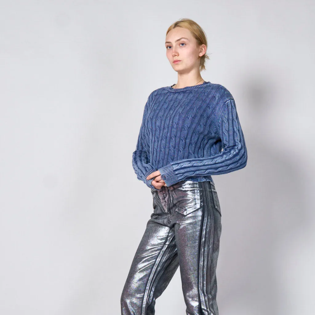Distressed cable knitted sweater wholesale