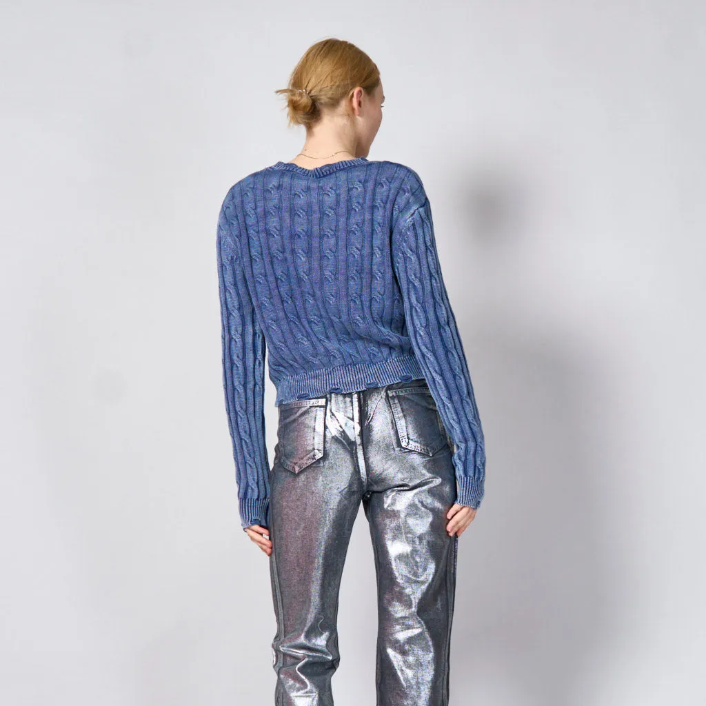 Distressed cable knitted sweater wholesale