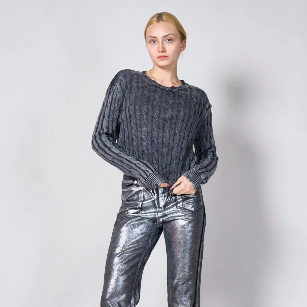 Distressed cable knitted sweater wholesale