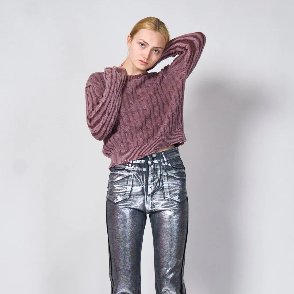 Distressed cable knitted sweater wholesale