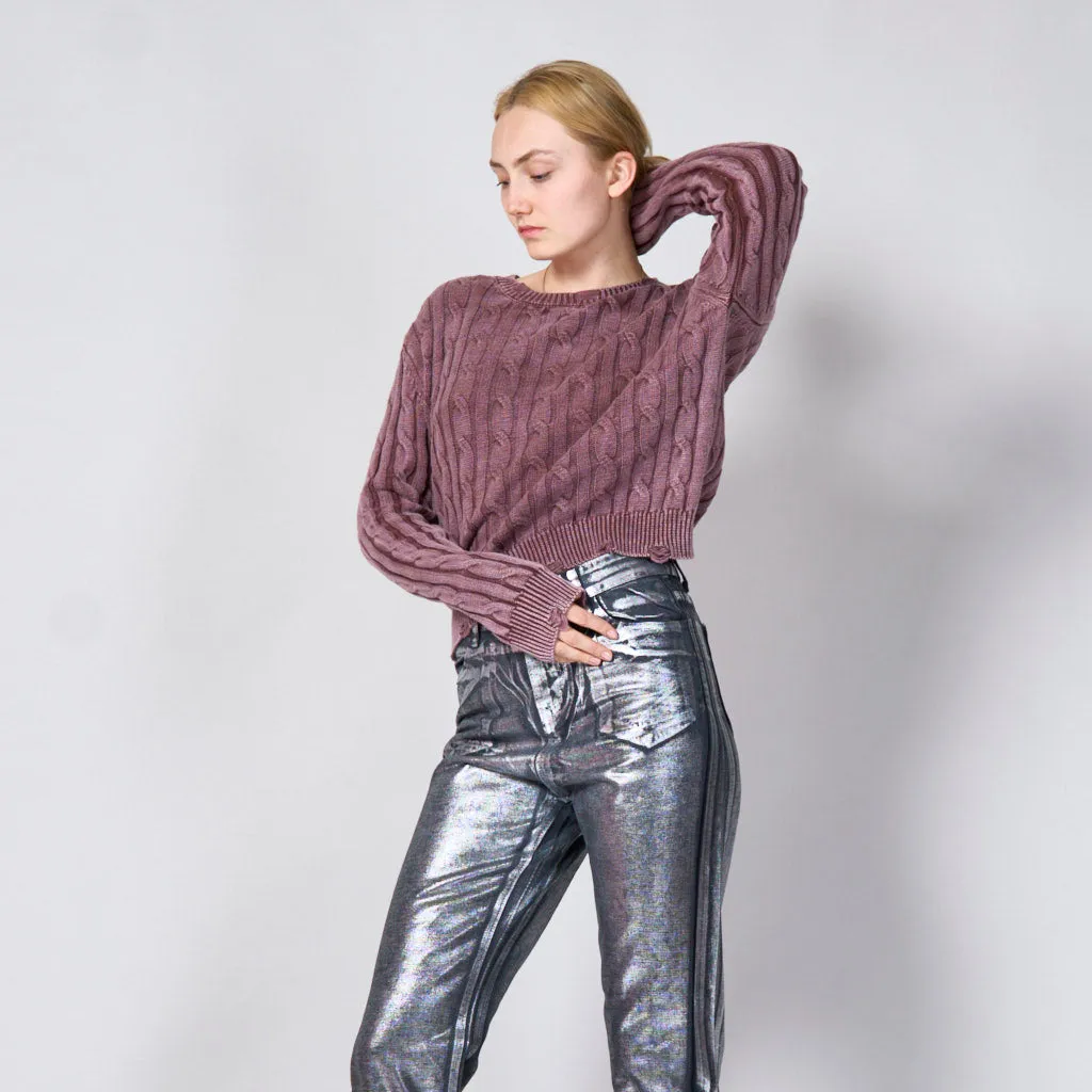 Distressed cable knitted sweater wholesale