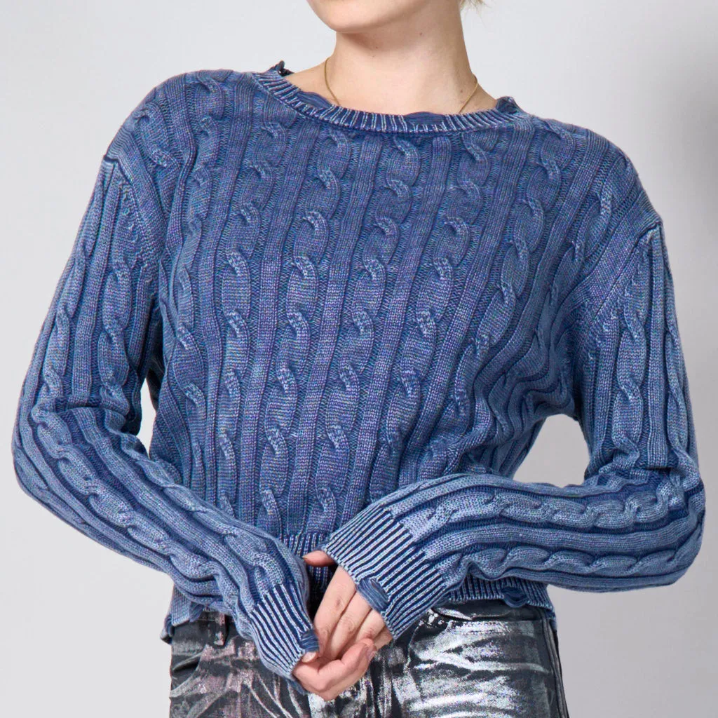 Distressed cable knitted sweater wholesale
