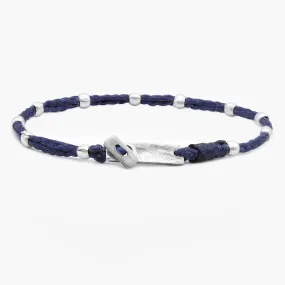 Double Braided Cord With Sterling Silver Crimped Beads Bracelet (Navy)