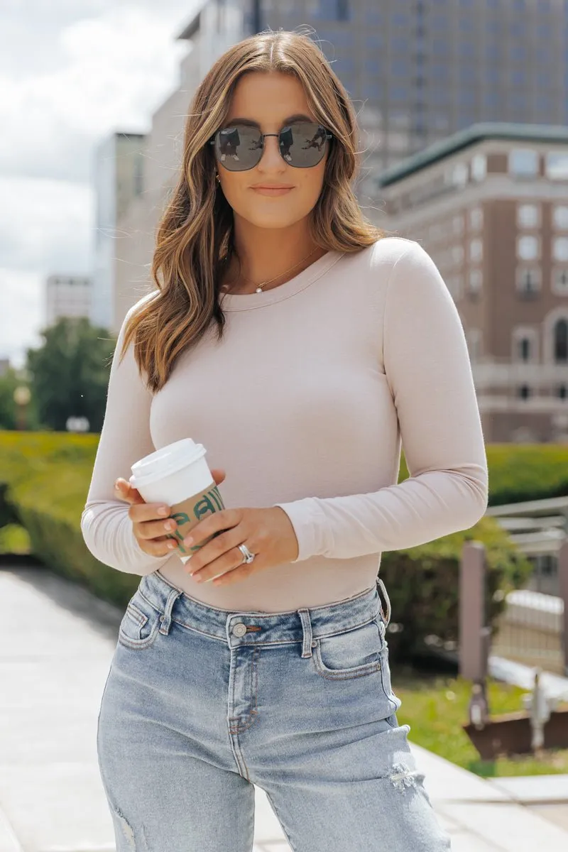 Everly Basic Long Sleeve Top - Taupe