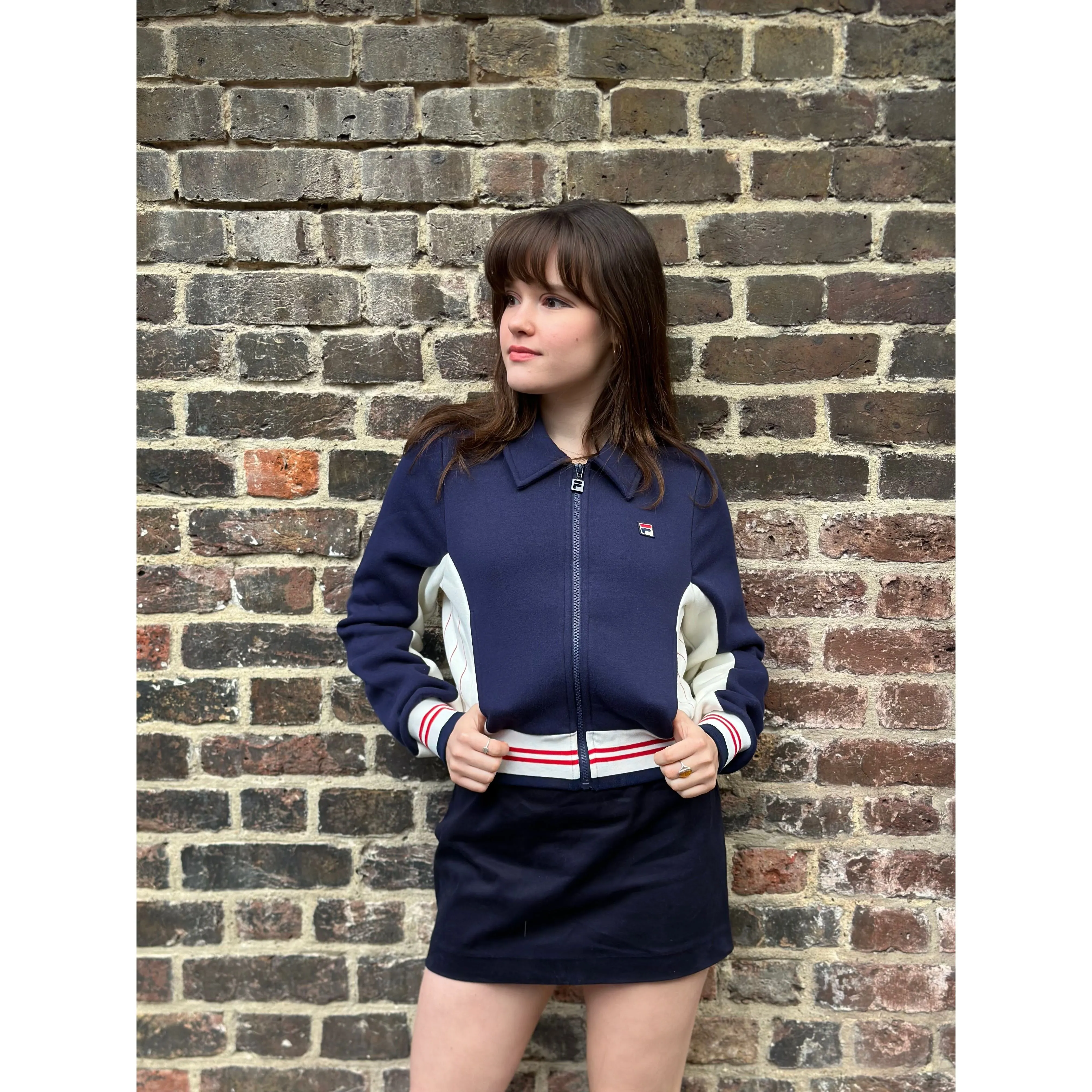 Fila Vintage - Women's Harper Cropped Zip Up Navy / Gardenia / Red - Track Top