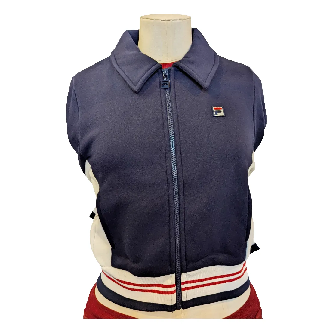 Fila Vintage - Women's Harper Cropped Zip Up Navy / Gardenia / Red - Track Top