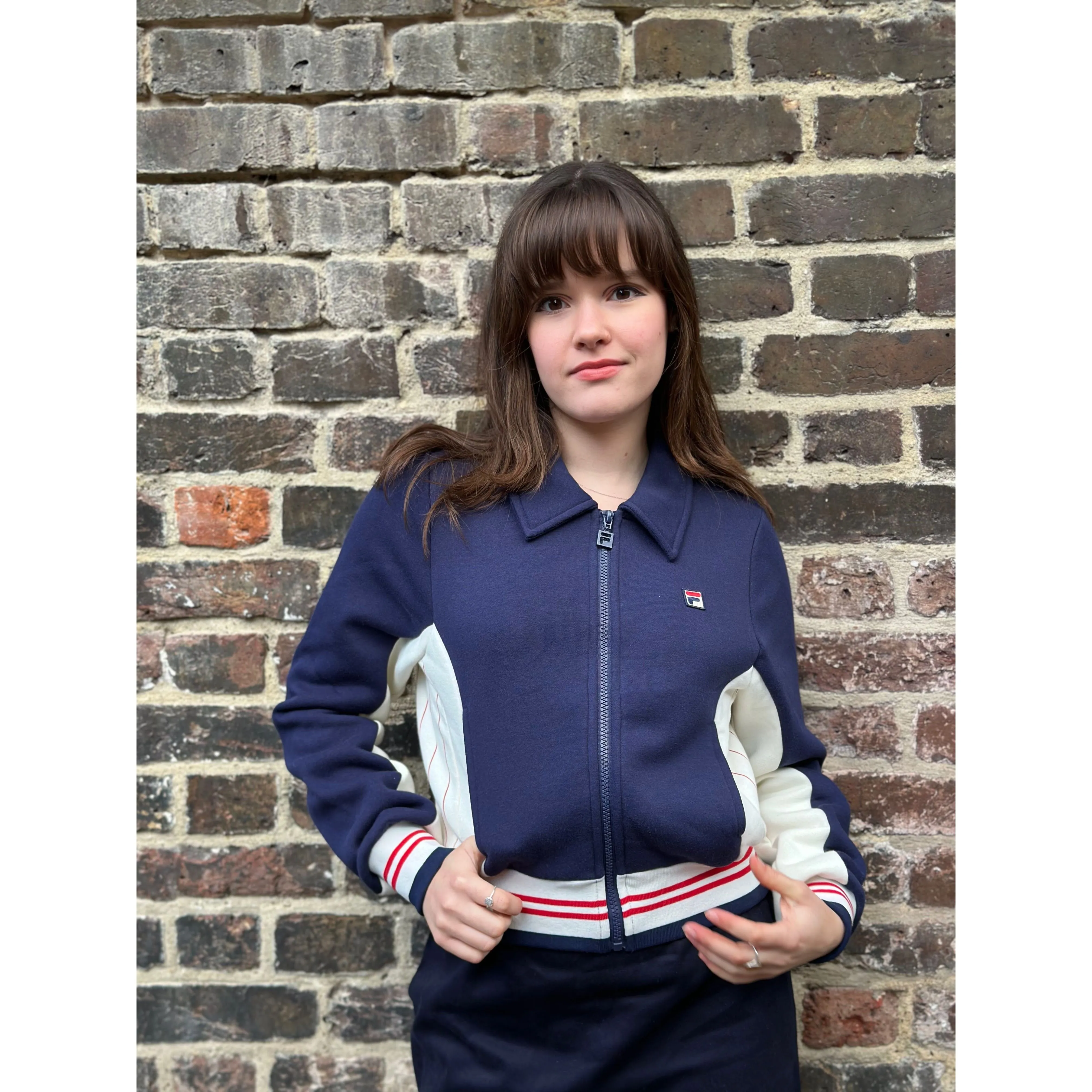 Fila Vintage - Women's Harper Cropped Zip Up Navy / Gardenia / Red - Track Top